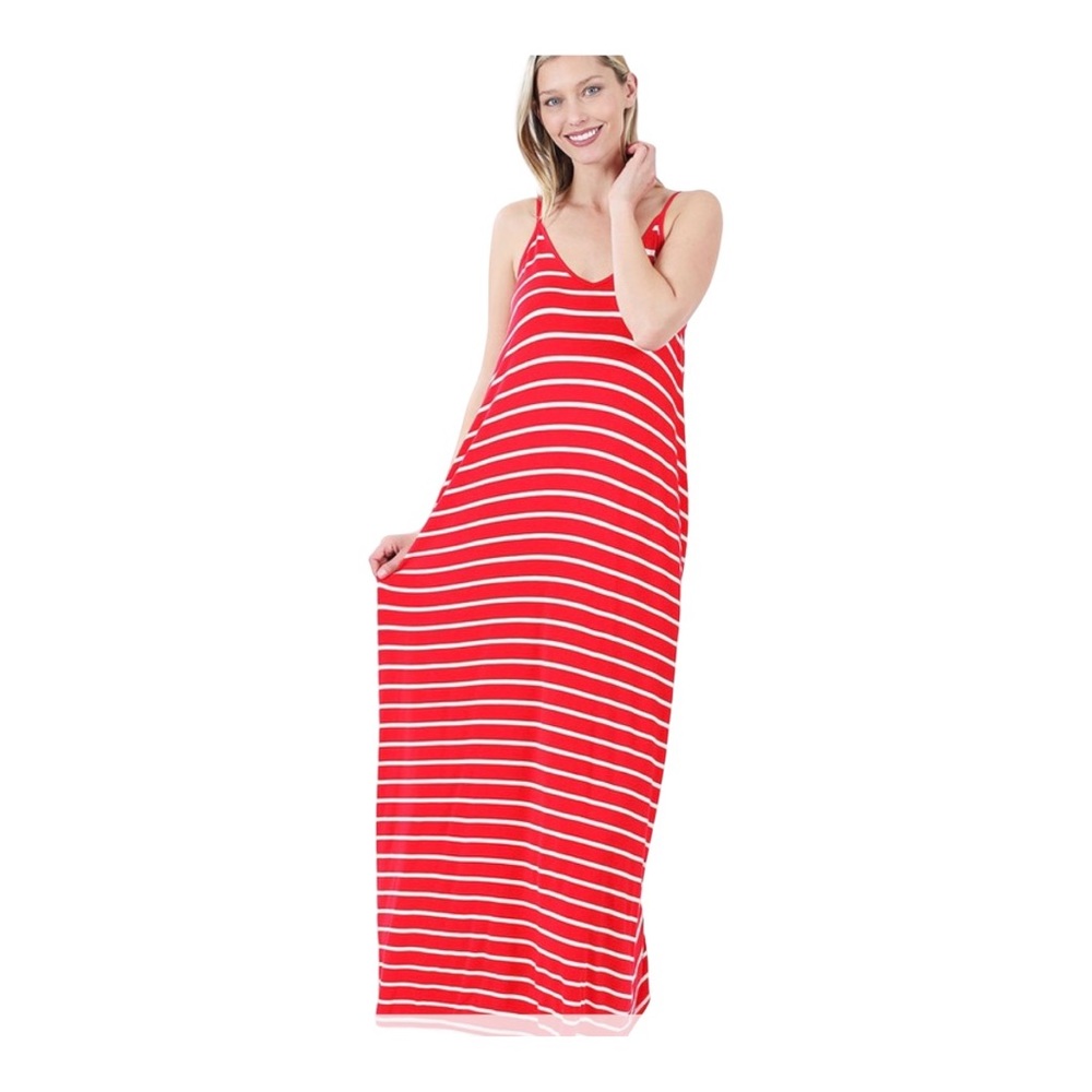 V Neck Adjustable Strap Maxi Dress w/ Side Pockets